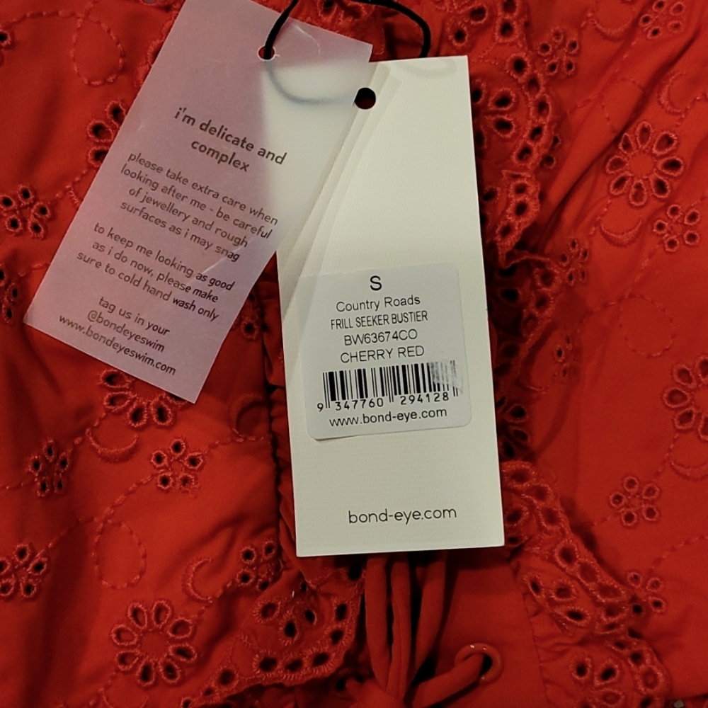 NWT BOUND BY BOND-EYE Frill Seeker Bustier Bikini Top Honey Brief Set Red XS/S - Picture 4 of 5